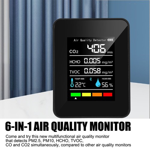 6 in 1 Air Quality Monitor PM CO2 Meter Carbon Dioxide Level TVOC HCHO Detector* - Picture 12 of 18