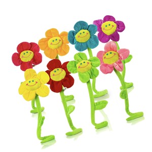 Washable Plush Daisy Flower With Smiley Happy Faces Bendable Stems Sunflower Toy