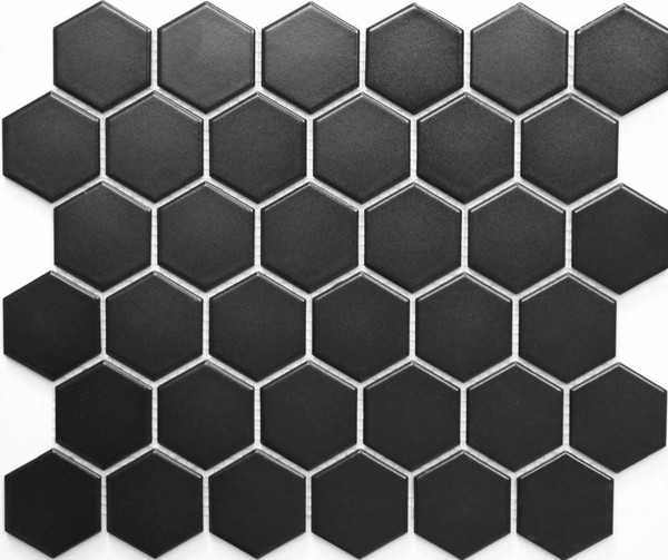 Mosaik Hexagonal Uni Schwarz Matt Fliesenspiegel KüChe 11B-0311 |10 Mosaikmatten-image