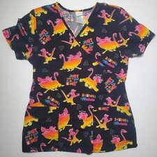 Disney The Lion King medical Scrubs Womens Small Black Orange Movie 19x26