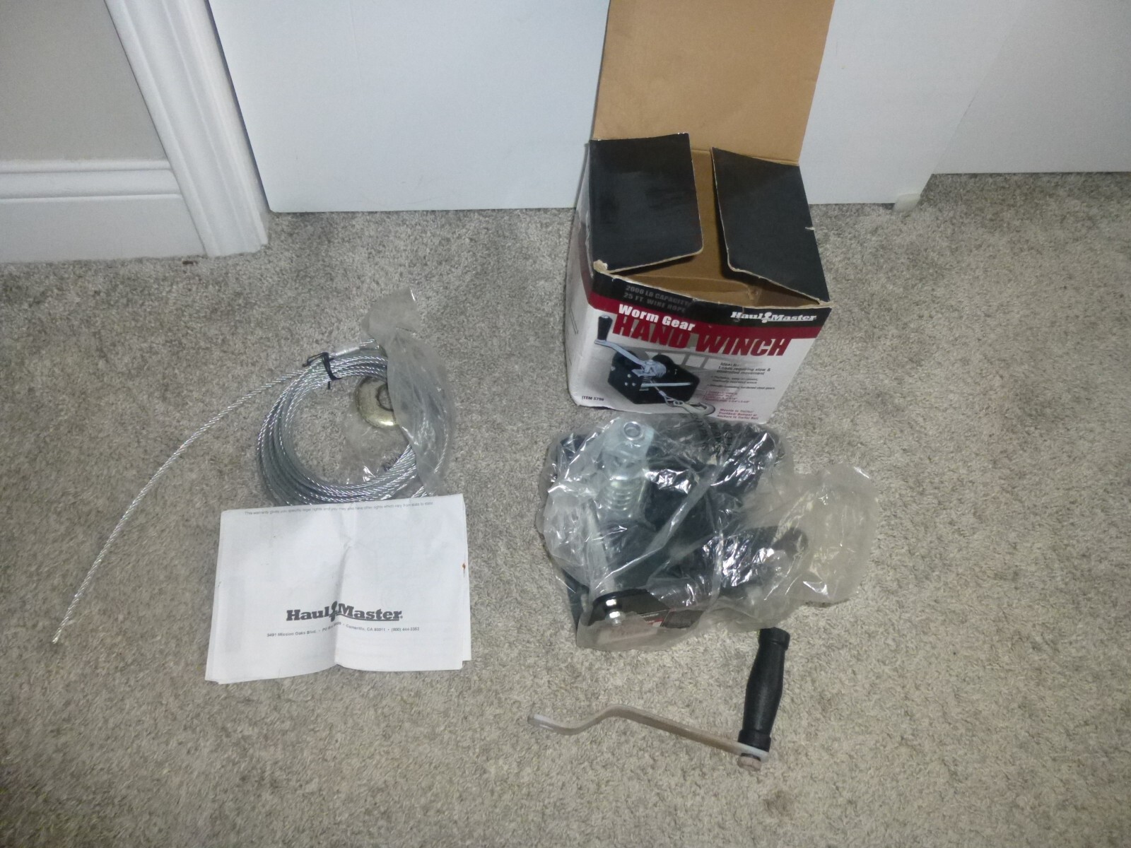Haul Master Worm Gear Hand Winch 2000Lb 25' Wire Rope Item 5798 eBay