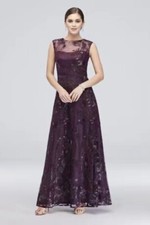 Floral-Embroidered Illusion Ball Gown with Sequins Size 6 by Davids Bridal