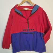VTG 90s LL Bean Pull Over 1/4 Zip Anorak Jacket Red Kids Youth L Adult XS
