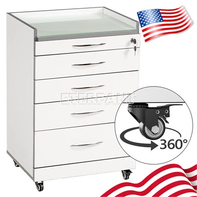 ETERFANT Dental Cabinet Rolling Medical Trolley Mobile Wooden Cart With socket 4 Drawers