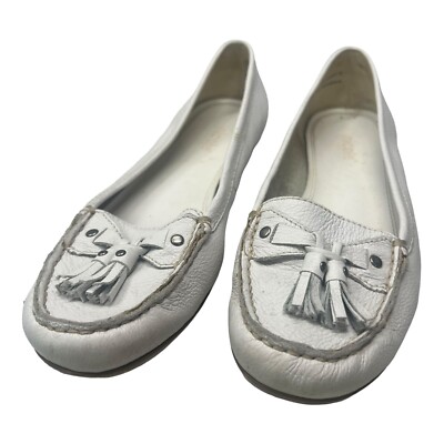 Nicole Profusion Loafers White Leather Moc Plain Toe Slip On Shoes Size 7M
