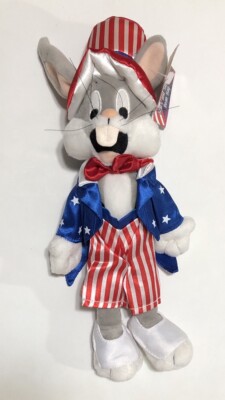 VINTAGE BUGS BUNNY STARS & STRIPES BEAN BAG PLUSH WARNER BROS NEW WITH TAGS 1999