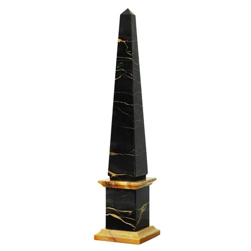 Obelisco Classico Marmo Nero Portoro e Giallo Siena Scultura da Tavolo H 40CM - Photo 2 sur 2