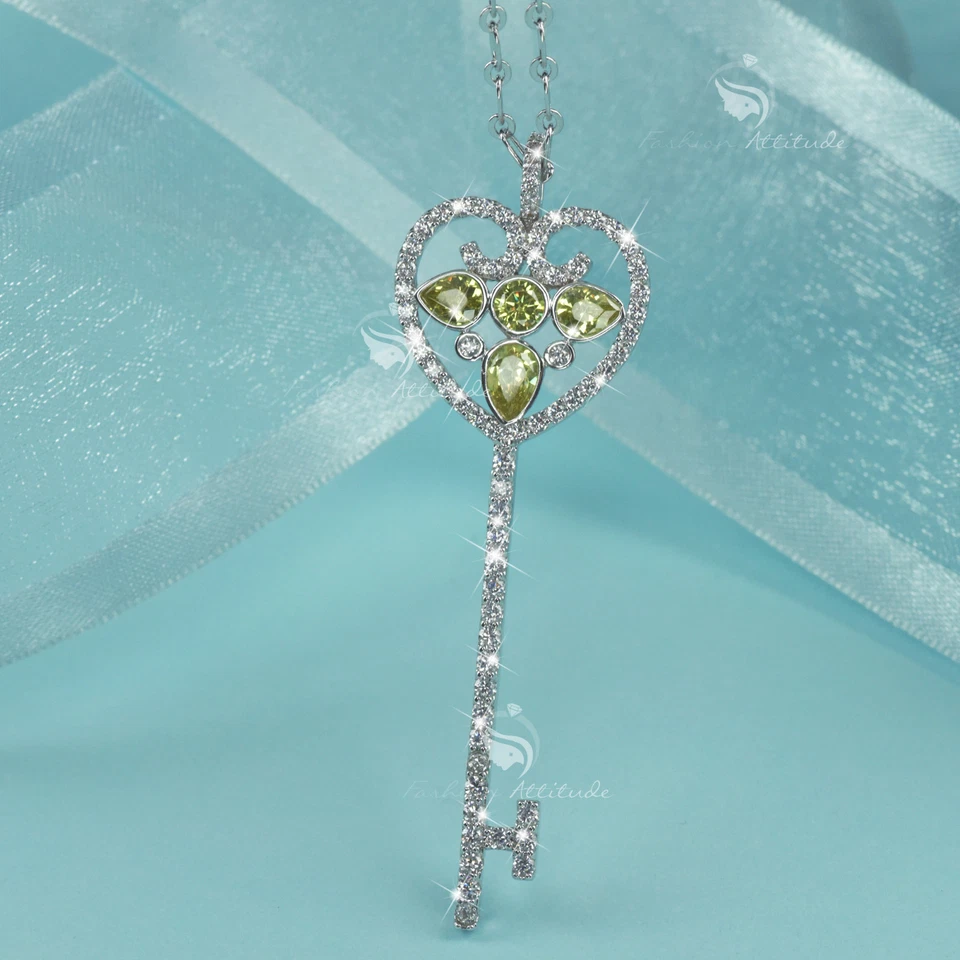 18k white gold made with SWAROVSKI crystal love heart key pendant long necklace - Image 4 of 4