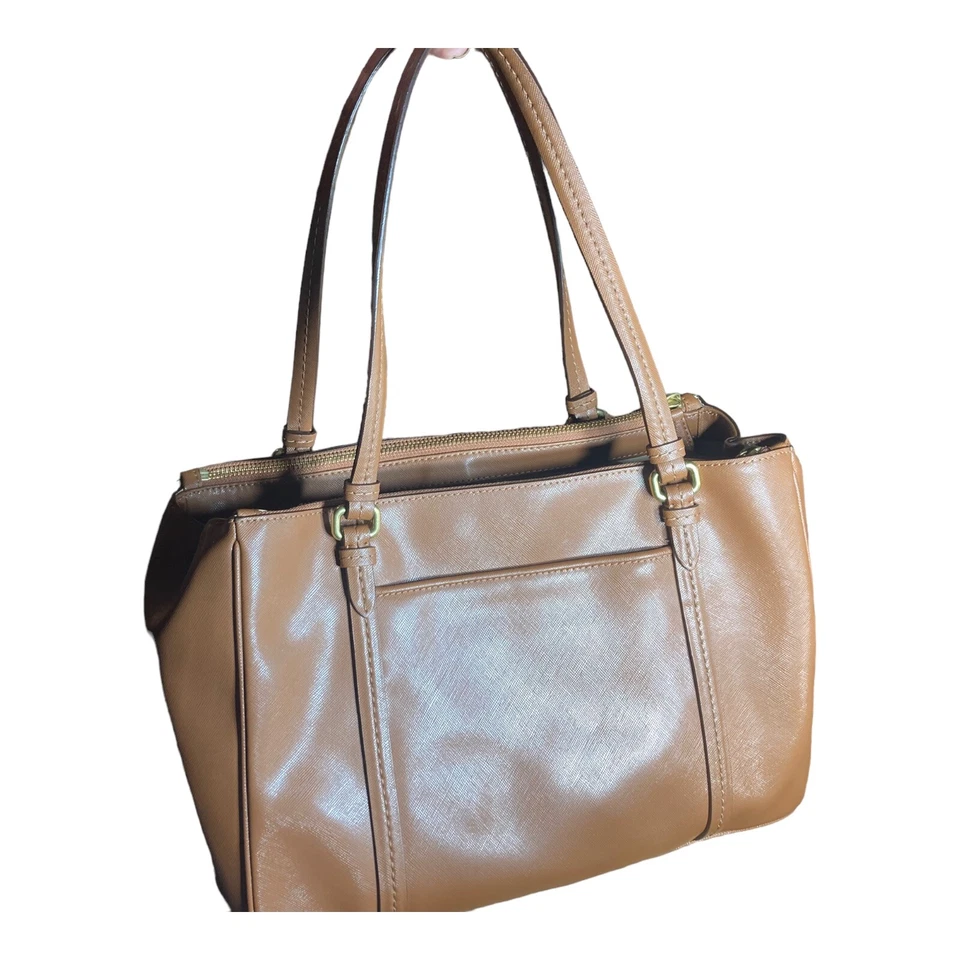 Сумка Coach кожаная сафьяновая коричневая сумка ручная кладь тренер бирка кольцо для ключей - Изображение 3 из 4