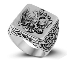 Russischer Herrenring Doppeladler Siegelring Ring Russland UDSSR CCCP silber