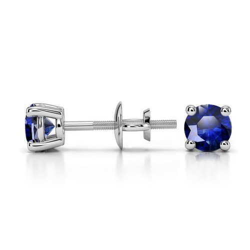 Blue Sapphire Round Cut Gemstone 925 Sterling Silver handmade Stud Earrings - Picture 3 of 3