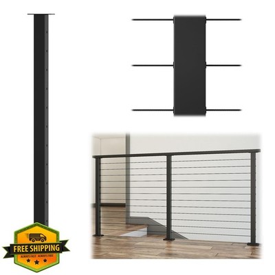 Muzata 42'' Black Cable Railing Post Level Surface Mount Stainless Steel