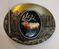 Vintage Artistic Impressions Elk Porcelain Belt Buckle Julie Zsupnik Made In USA