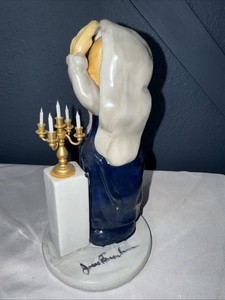 Signed Jewish Porcelain Judaic figurine - Woman Lighting Shabbat Candles Rare