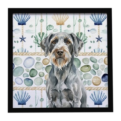 Steel Gray Wirehair Pointing Griffon Coastal Sea Glass Framed Print WDK7260MFP88