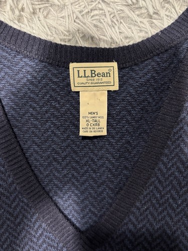L.L. Bean Mens Blue Sweater Vest 100% Lambswool V-Neck Sleeveless XL Tall Winter - Picture 5 of 5
