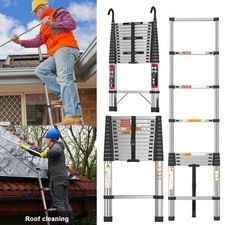 Telescopic Ladder with Hook & Bar Stainless Steel Extendable Ladder 150Kg Load