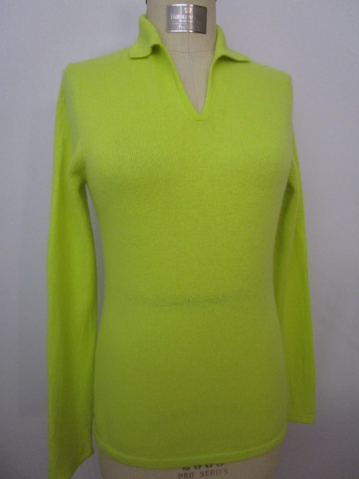 Suéter Pullover L Chartreuse CACHEMIRA Cuello en V Peck Tejido Mimoso Lujo Foto 2 de 4