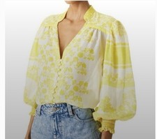 Alice Olivia Serena Silk blend tunic blouse  sz L oversized white yellow floral