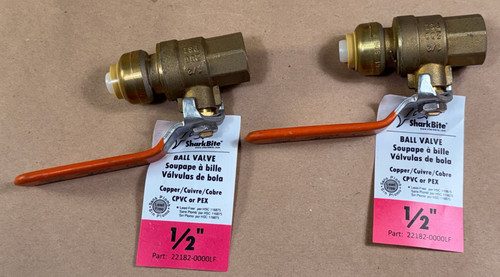 Pair of NEW SharkBite Ball Valve 1/2โ PN: 22182-0000LF