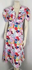 Free People Abstract Rainbow Puff Sleeve V-Neck Midi Sundress Size 8 #CAO261 NWT