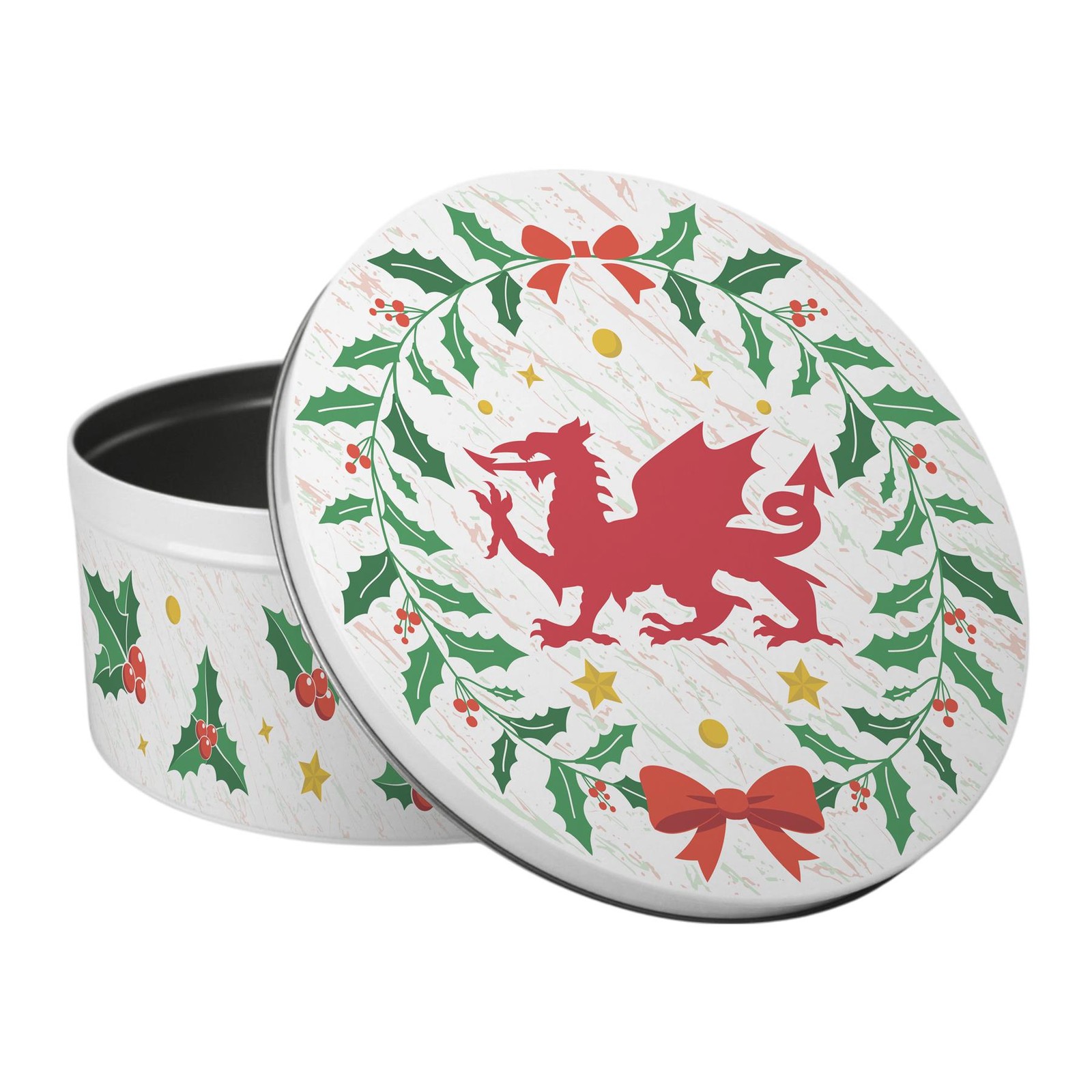 Welsh Dragon Christmas Cake Tin - Large Round Metal Storage for Baking