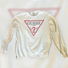 Guess White Sweatshirt Brand New With Red Accent Guess Name, Side Zipper, Large