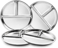 Stainless Steel Kids Plates Set of 4, 9" Portion 4 Packs, 9“ - Silver 