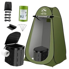 Portable Toilet Kit, Camping Toilet with Pop-Up Black Toilet and Green Tent