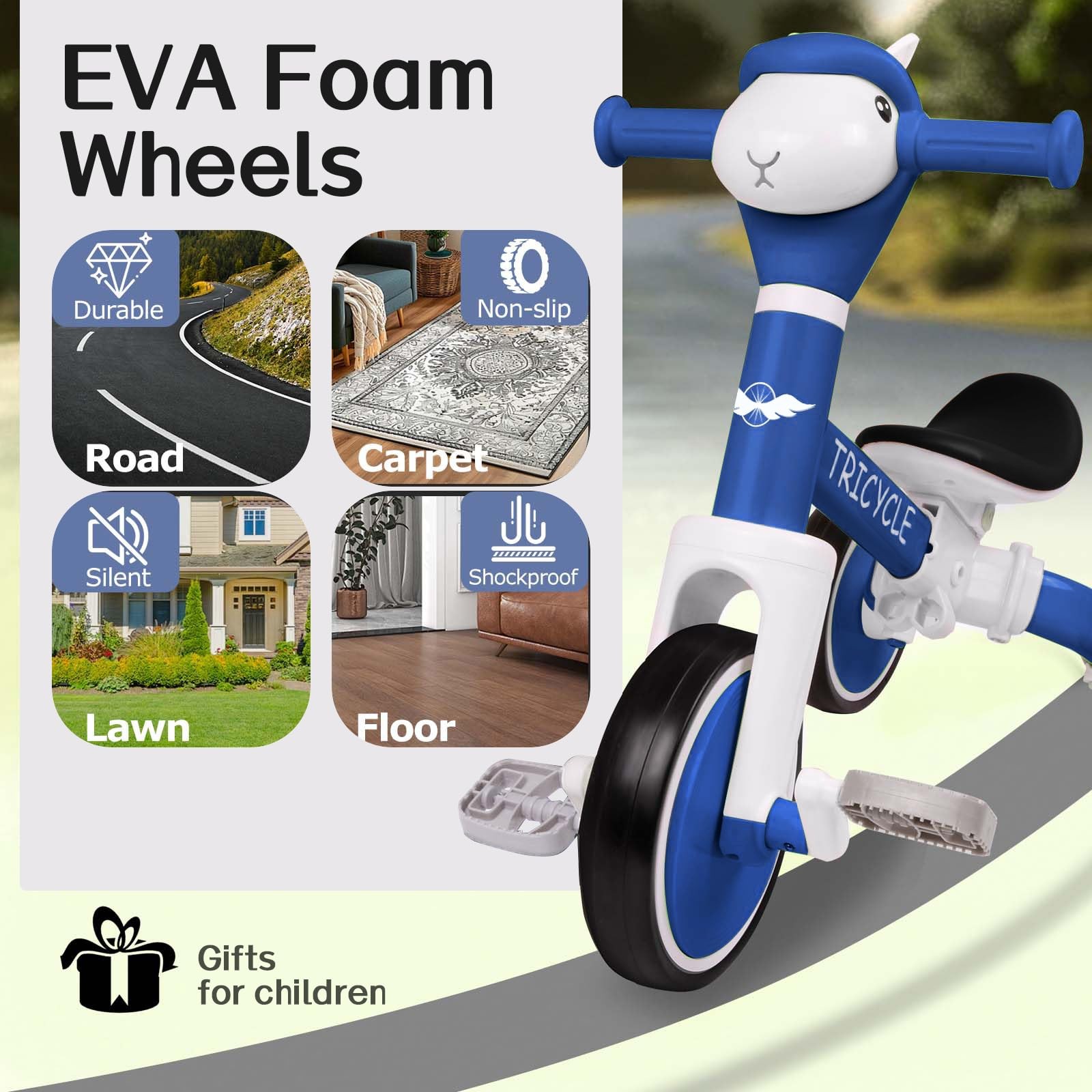 Balance Bike with Light & Music, Tricycle for Toddlers 1-5 Year Olds, Tricycl... thumbnail 4