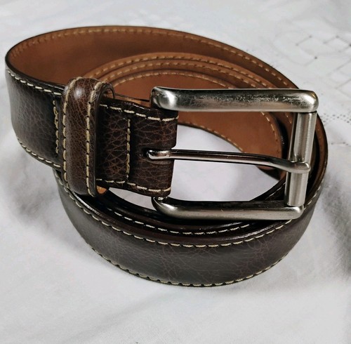 Peter Millar Men's Size 34 Brown Genuine Leather Belt Silver Buckle - Picture 1 of 24