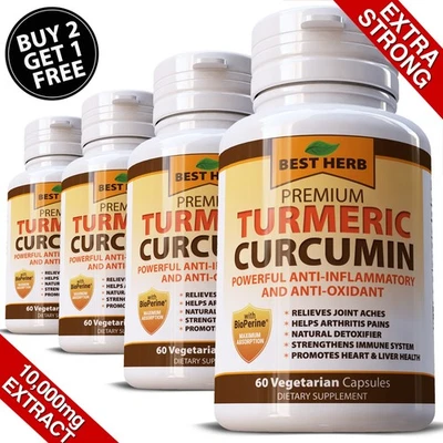 BEST HERB TURMERIC CAPSULES 95% CURCUMIN WITH BLACK PEPPER 10,000mg EXTRACT TUMERIC PILLS
