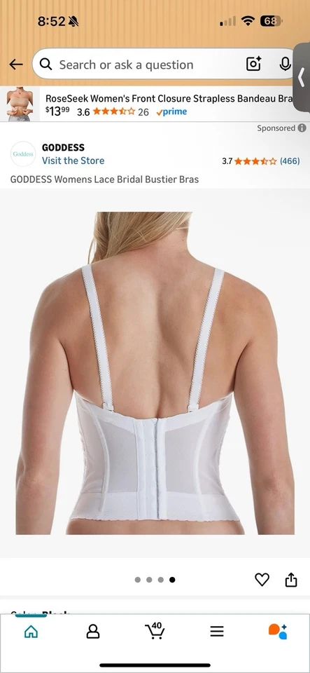 NEW Goddess Lace Longline 36C Ivory Convertible Strapless 0689 Bra Sexy Bustier - Image 3 of 4