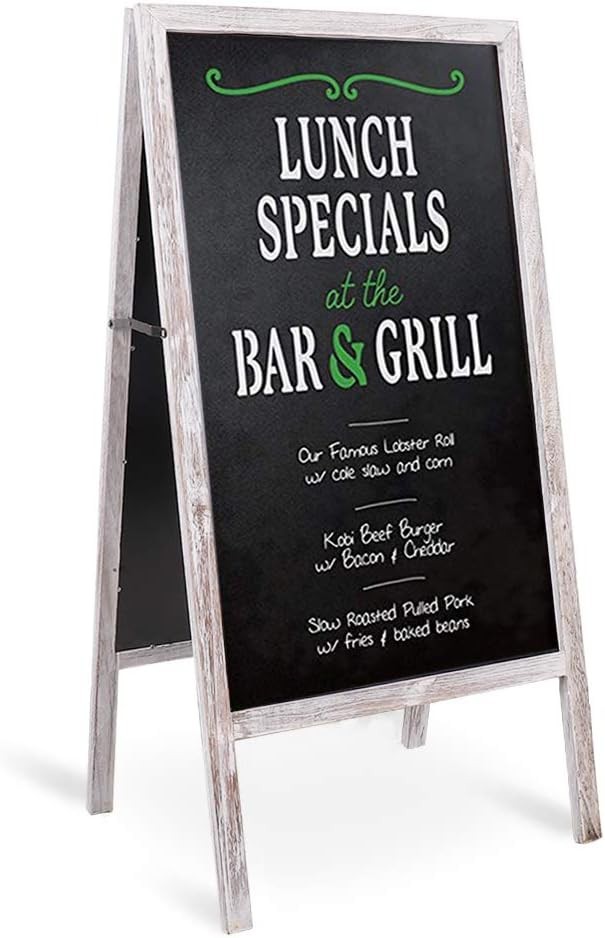 UNHO Kundenstopper Magnetische Kreidetafel beidseitig 100x50 cm Grau Holz