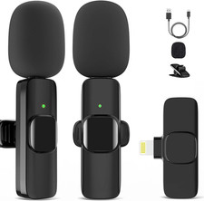 Microphone for iPhone, 2 Pack Wireless Microphones, Mini Mic, Lavalier, Recordin