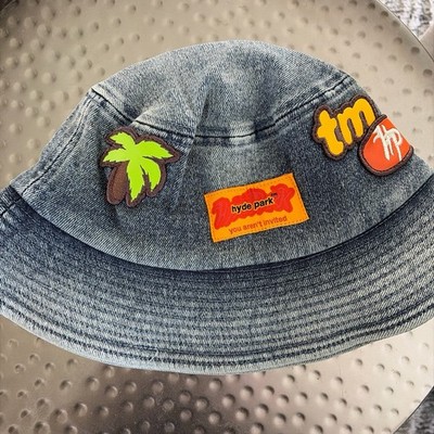 Hyde Park Blue Bucket Hat M Palm Tree Patch Solid Pattern for Men