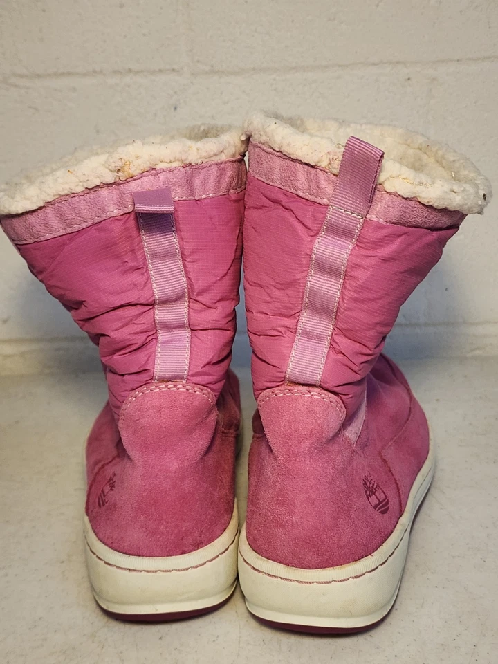Timberland Girls Pull On Pink Suede Boots Size 4.5M Faux Sherpa Lined Fold Over - Image 4 of 4