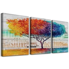 Boho Abstract Color Tree Wall Paintings - 3 Piece Set for Living Room, Bedroo...