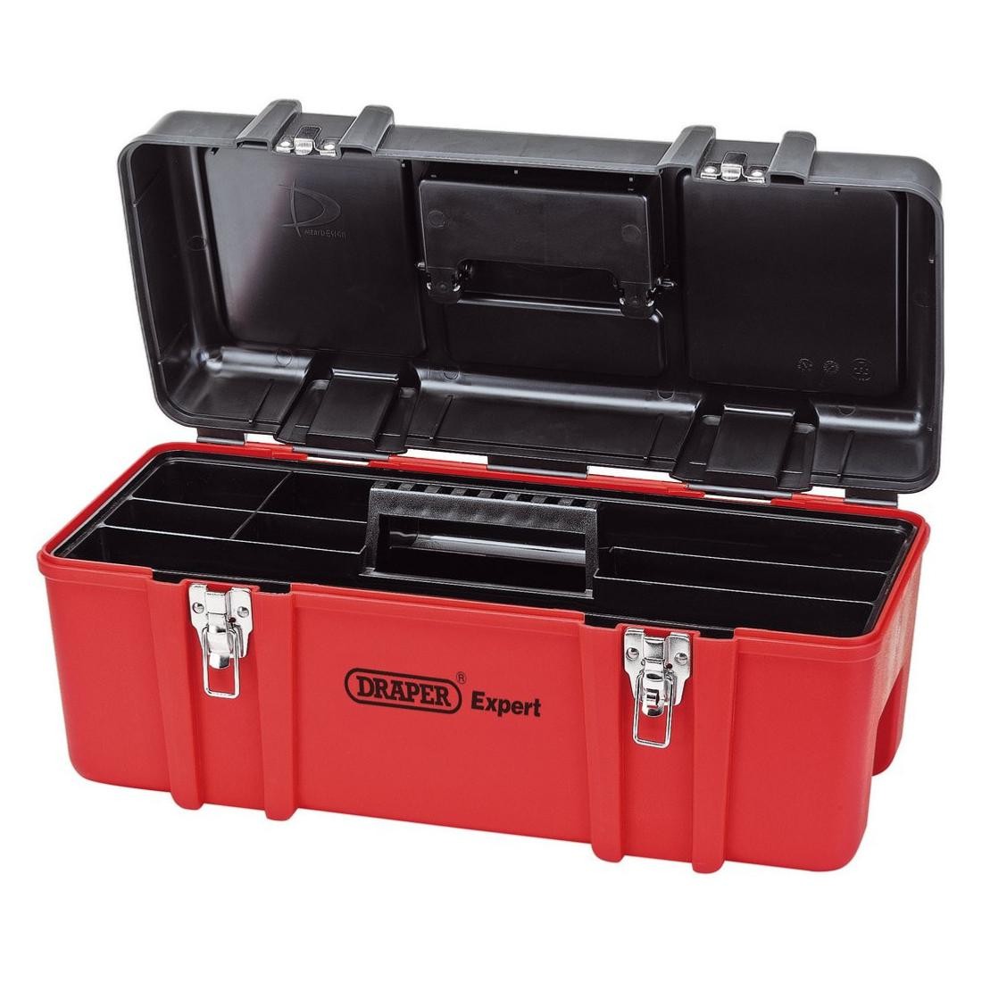 Boîte à outils vide avec plateau 580mm en polypropylène noir et rouge
