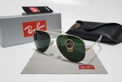 Ray-Ban 3025 Aviator Sunglasses, Gold Frame, 58 mm, Green Glass Lenses