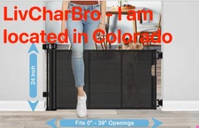 Retractable 24” Tall X 39" Wide Baby Pet gate Step Over Short Baby Gate Black