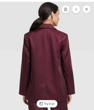 Women's Structured Satin Blazer - A New Day SIZE Large Burgundy Dress Jacket