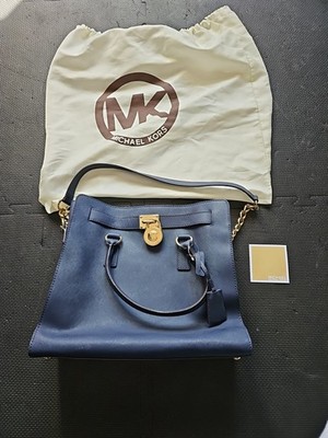Genuine  MICHAEL KORS LARGE HAMILTON NAVY LEATHER  Bag Xtra Long Strap NEW + Tag