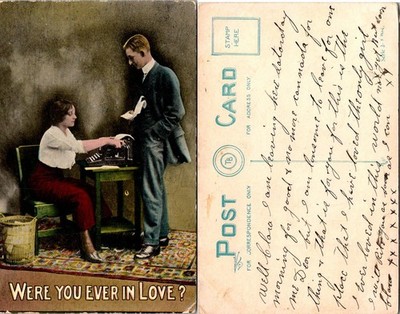 Vintage Were You Ever In Love Postcard Color Romance Scene Unposted With Message