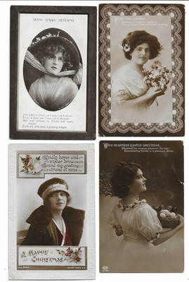 4 Echt Foto Grüße Vintage Postkarten mit hübschen Damen - Glamour