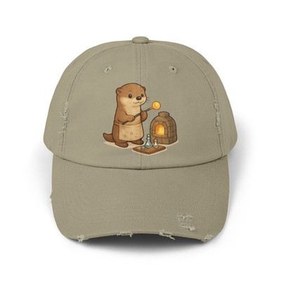 Unisex Distressed Hat Medieval Glassblower Otter Craft Art