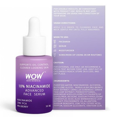 WOW Skin Science 10% Niacinamide Advanced Face Serum Zinc PCA & Mulberry 30ml