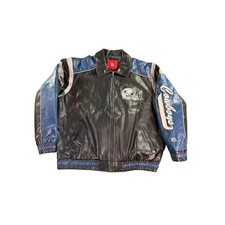 NFL Dallas Cowboys Jacket Mens XXL Black Blue Leather Embroidered Bomber Zip