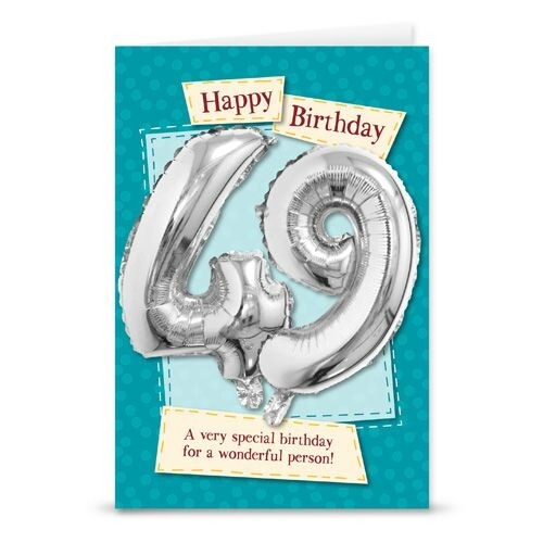 Happy Birthday Age 49 Birthday Card with Inflatable Foil Balloon Included - Foto 1 di 5