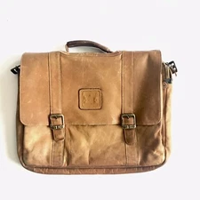 Geoffrey Beene GB Handcrafted Brown Leather Tech Messenger Bag Briefcase